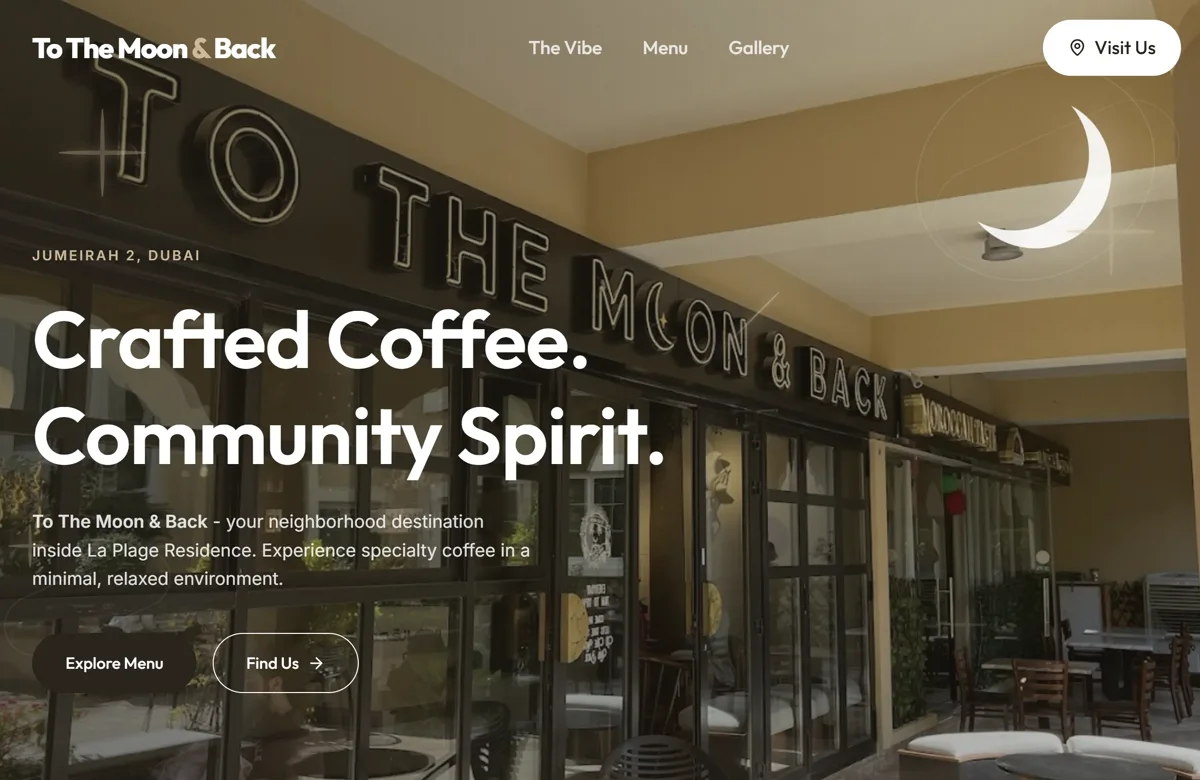 To The Moon & Back homepage, built by WeByte