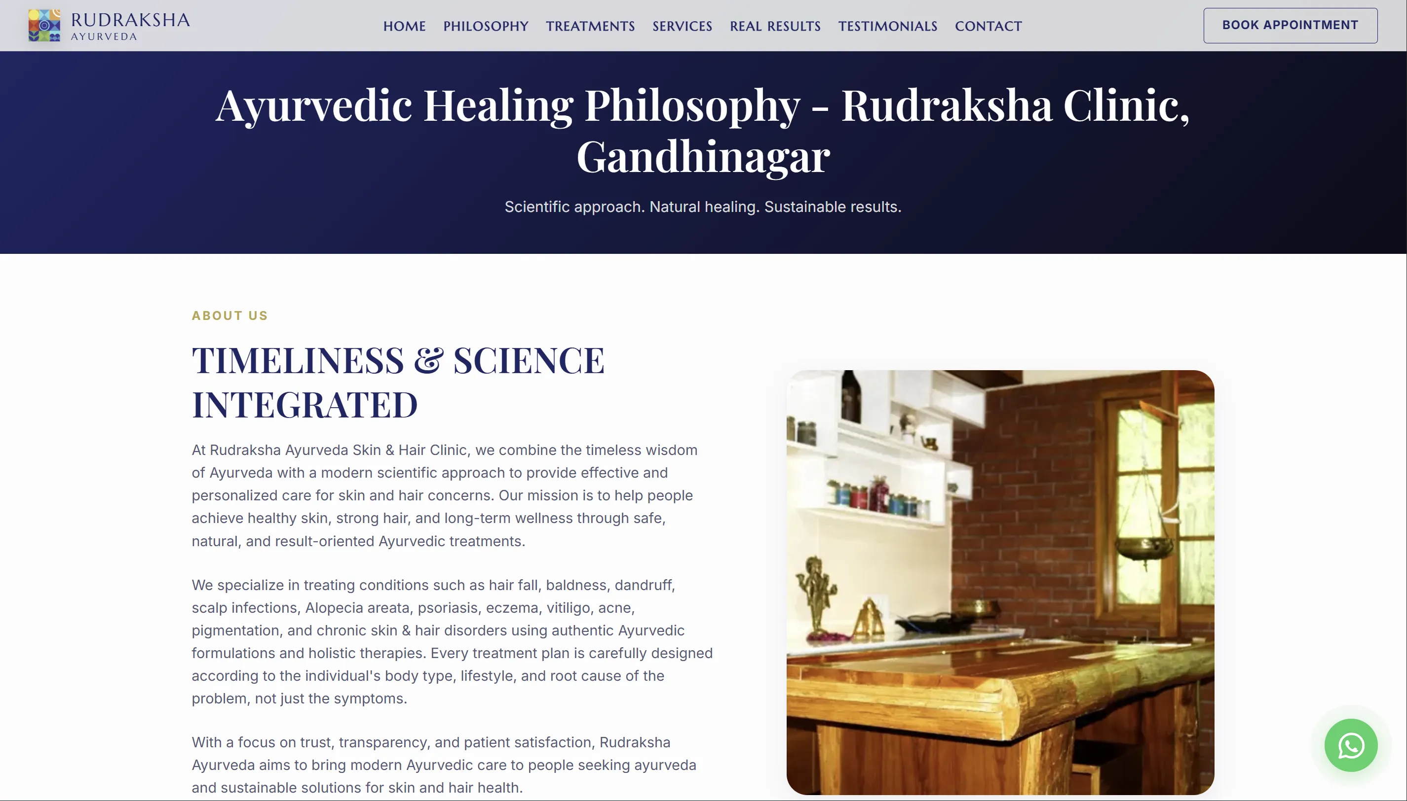 Rudraksha Ayurveda healing philosophy page